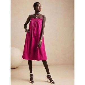 Banana Republic Hot Pink Ruffle Neck Seersucker Midi Dress S